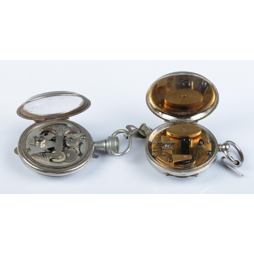 Two white metal pocket pedometers; consisting of Henri Chatelain with ...