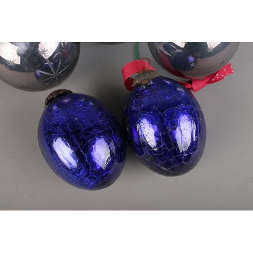117 - Two thick glass German Kugel Ball Christmas decorations along with three other antique/vintage Chris... 