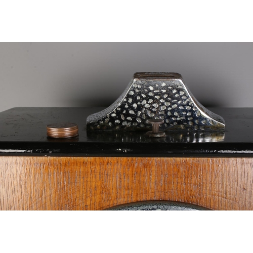 2 - An oak cased 1930's Bryan's 'Sixwin' clock penny arcade spinning game, with ebonised top panel. Stam... 