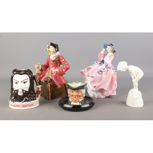 106 - A small collection of Royal Doulton figures including Long John Silver, Top O The Hill, Parson Brown... 