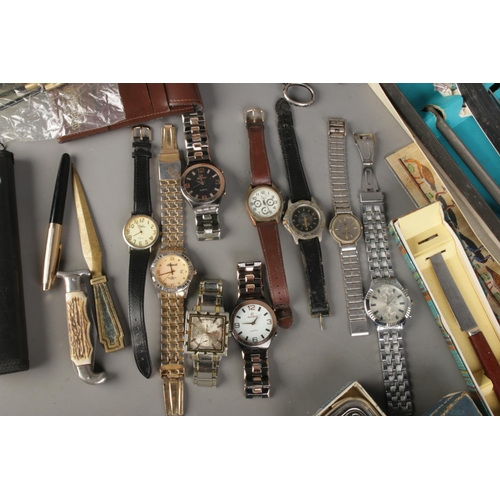 117 - A quantity of collectables; Including quartz wristwatches, Citron, Orlando, Gasideno, Reflex etc alo... 