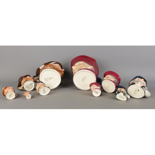 33 - Ten Royal Doulton Character Jugs; Two lots of graduating character jugs including 'Robinhood' and 'T... 
