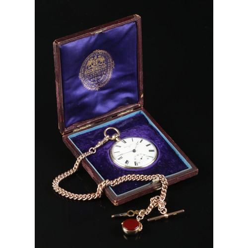 A William IV 18ct gold quarter repeating pocket watch by John Barwise & Sons. With 9ct gold Albert chain, T bar and carnelian and bloodstone swivel fob. The watch having inscription to cuvette "This watch belonged to John Thomas Ball, sometime Lord Chancellor of Ireland". The case with assay marks for London 1832. Chain, fob and key weight 54g. Watch weight 100g.