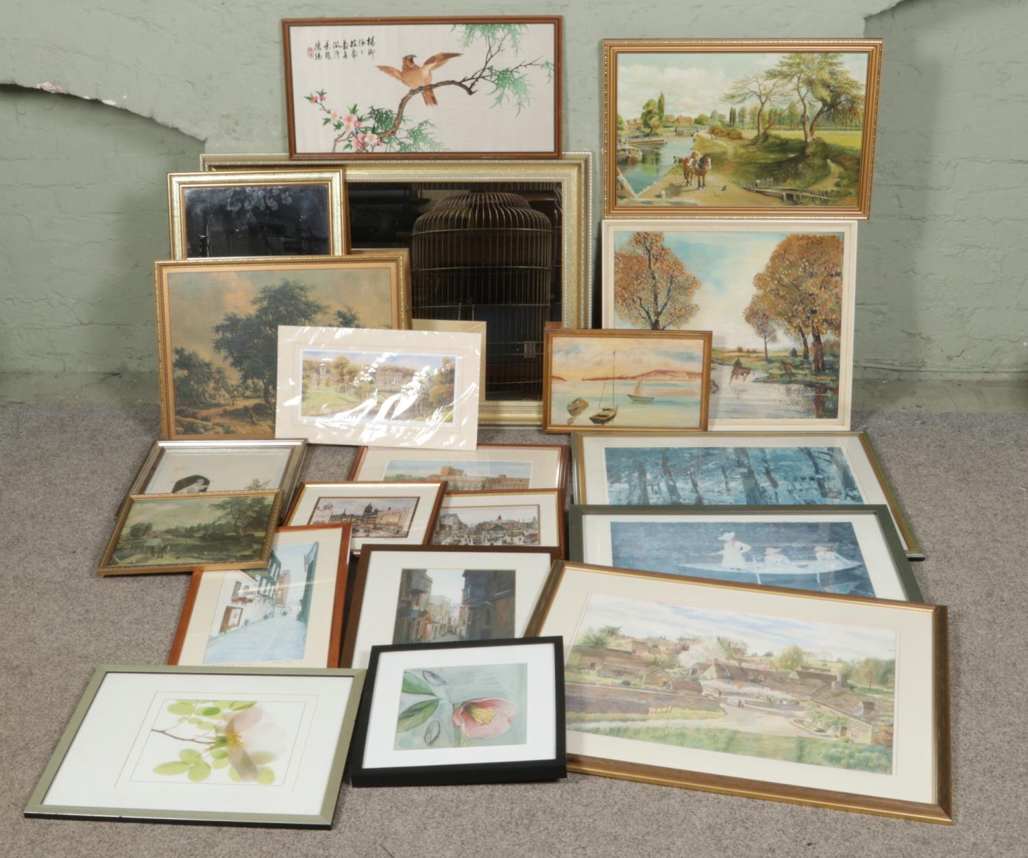 A good large collection of oils, prints, watercolours and mirrors ...