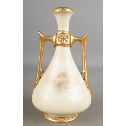 494 - A 19th century Royal Worcester twin handled vase with hand painted owl to the front, by Charley Bald... 