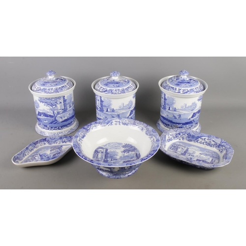 100 - A small collection of Spode Italian ceramics, to include three lidded jars, bowl and rectangular dis... 