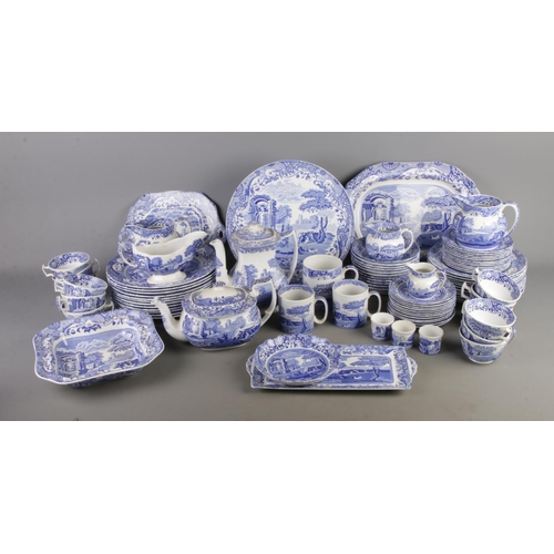 122 - A good large collection of Spode Italian blue and white ceramics; Including teapot, coffee pot, teac... 