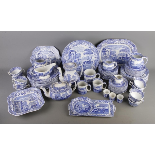122 - A good large collection of Spode Italian blue and white ceramics; Including teapot, coffee pot, teac... 