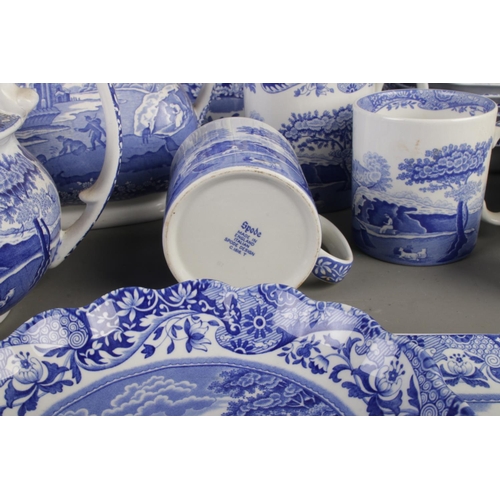 122 - A good large collection of Spode Italian blue and white ceramics; Including teapot, coffee pot, teac... 
