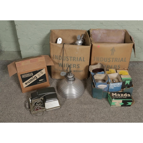 268 - A quantity of miscellaneous to include heat lamp shades, good collection of Mazda photographic bulbs... 