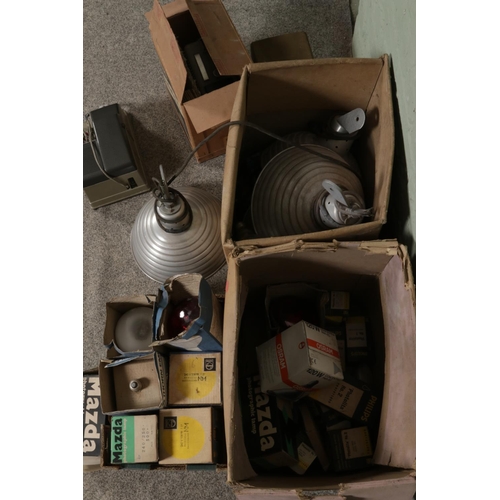 268 - A quantity of miscellaneous to include heat lamp shades, good collection of Mazda photographic bulbs... 