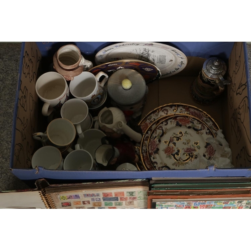 269 - A box of assorted ceramics and miscellaneous; Including Royal Crown Derby 'Old Avesbury' cabinet pla... 