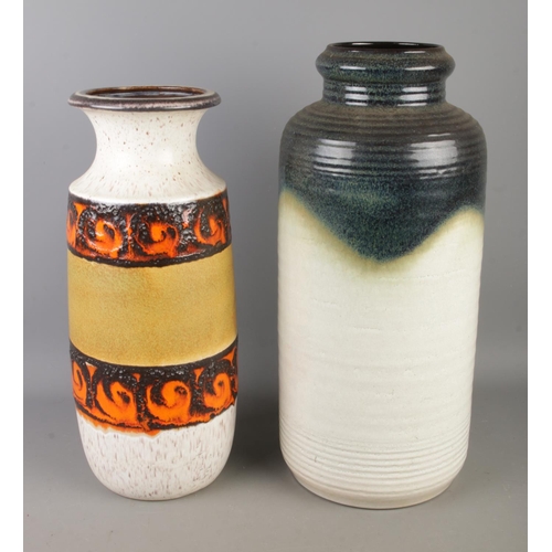 372 - Two large West German Pottery vases to include example featuring bands in the lava design. Approx. h... 