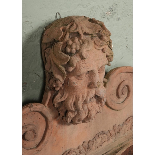 379 - A substantial terracotta planter/water feature surmounted with head of Bacchus 

Hx111cm
Wx113cm
Dx5... 