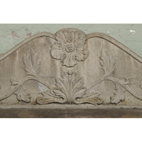 383 - A large 20th century composite stone garden bench. Height 94cm, Width 146cm, Depth 48cm.