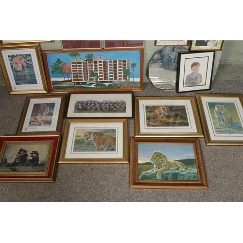 411 - A collection of framed prints, artwork and mirrors; Including two framed maps East Retford by Creigh... 