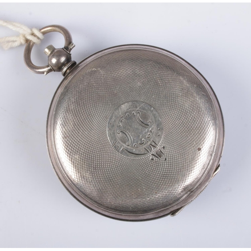 438 - A George V silver cased pocket watch; the white face having Roman Numeral markers and subsidiary sec... 