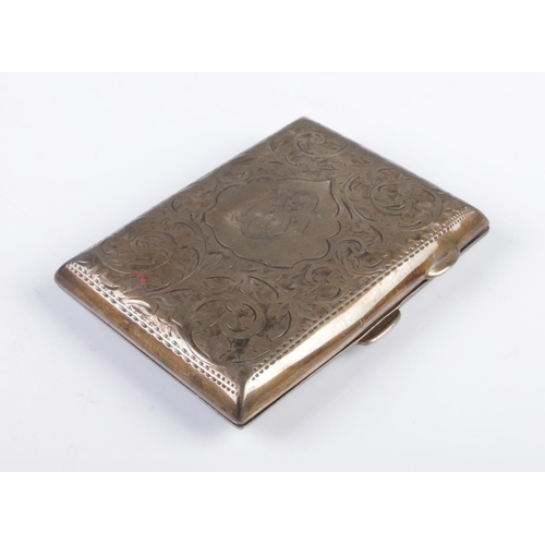 467 - An Edwardian silver cigarette case, with scrolled engraving and 'BW' cartouche to the centre. Assaye... 