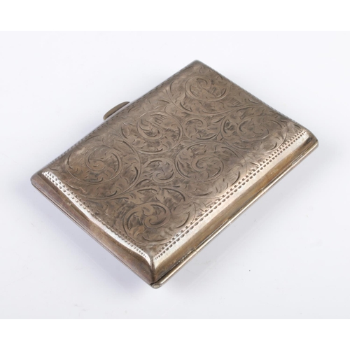 467 - An Edwardian silver cigarette case, with scrolled engraving and 'BW' cartouche to the centre. Assaye... 
