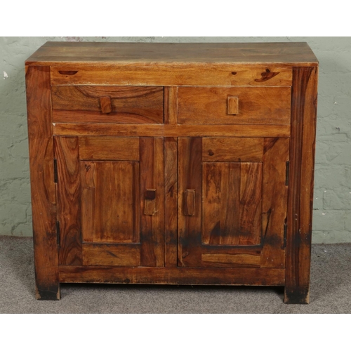 540 - A contemporary mango wood sideboard with two upper drawers and two cupboards below. L90cm, H80cm.