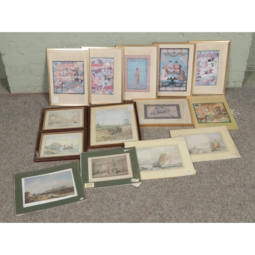 154 - A box of assorted prints to include Mughal Paintings Lalit Kala Series Portfolios 24, Tony Cowlishaw... 