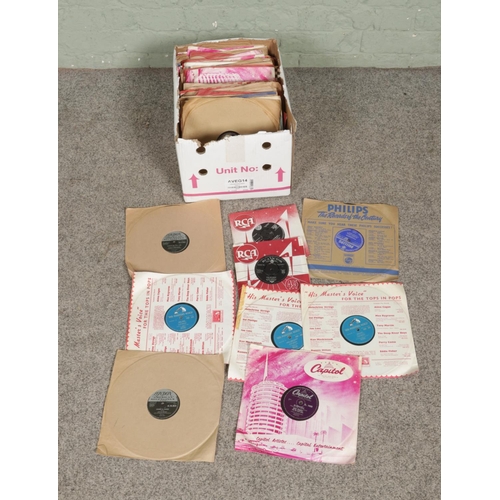 130 - A box of vinyl LP records and singles of mainly rock and roll to include Elvis Presley, Pat Boone, C... 