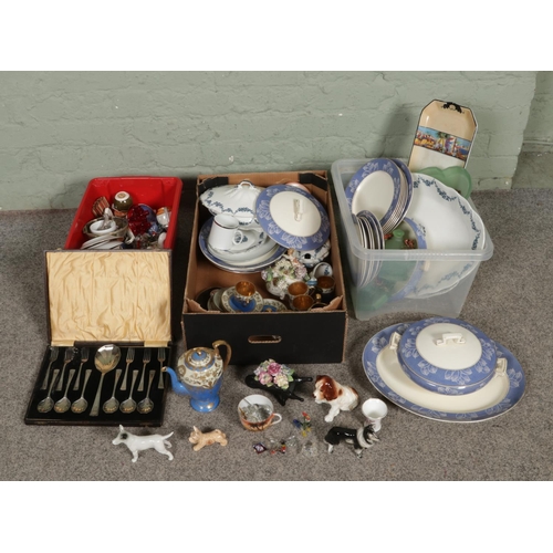 143 - Three boxes of miscellaneous to include Royal Cauldon tea service, Royal Crown Derby Derby Posies, S... 