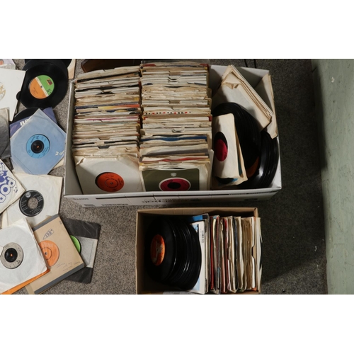 148 - Two boxes and one sewing box of assorted vinyl singles of mainly pop and easy listening to include E... 