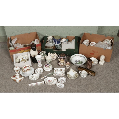 149 - Three boxes of assorted ceramics; Including a collection of Royal Albert Old Country Rose, Royal Wor... 
