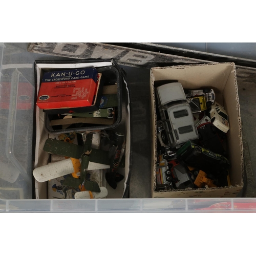 162 - A box of assorted collectables including playworn diecast vehicles Matchbox, Burago etc, vintage num... 