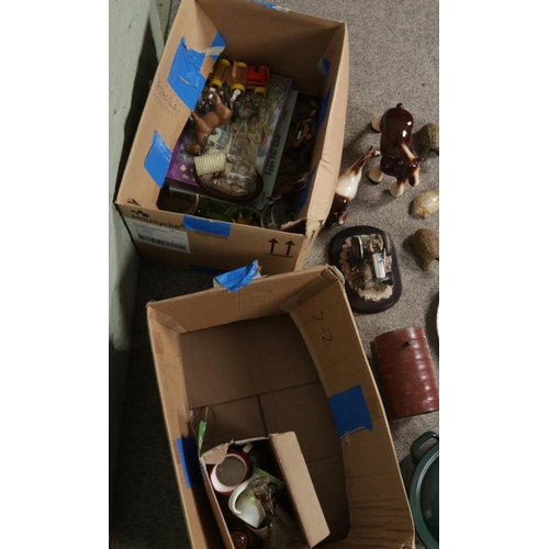 163 - A mixed box of ceramics, toys, puzzles and figures including various plastic toys including dinosaur... 