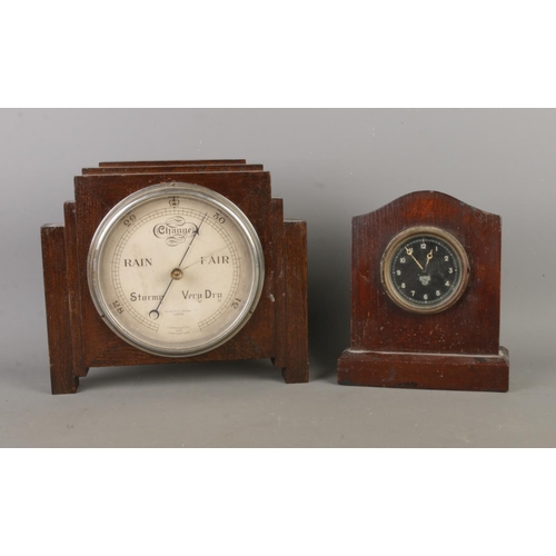 65 - An Art Deco style Negretti & Zambra London mantel barometer alongside a Art Deco style Smiths mantel... 