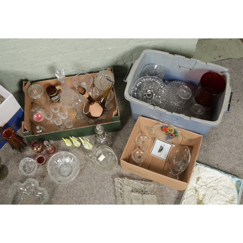 122 - Four boxes of assorted glassware; Including a Marquis by Waterford fruit bowl, Murano style orange v... 