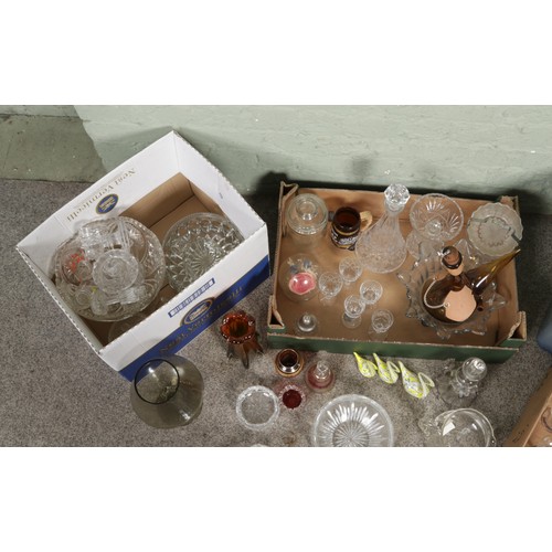 122 - Four boxes of assorted glassware; Including a Marquis by Waterford fruit bowl, Murano style orange v... 