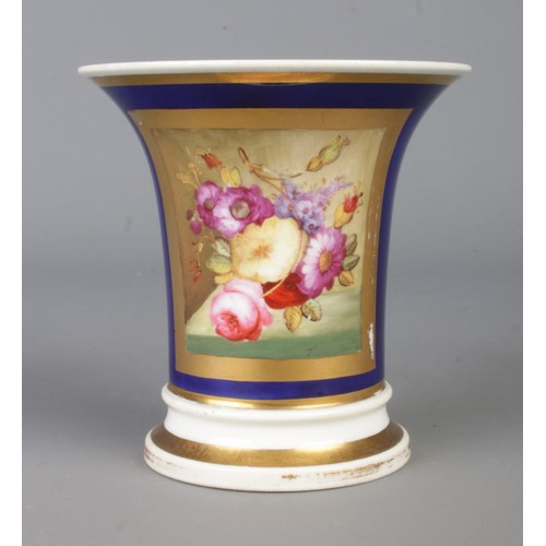 A small Rockingham trumpet vase, blue ground decorated with flowers. Red Griffin mark 1826-30. Height 8.5cm.