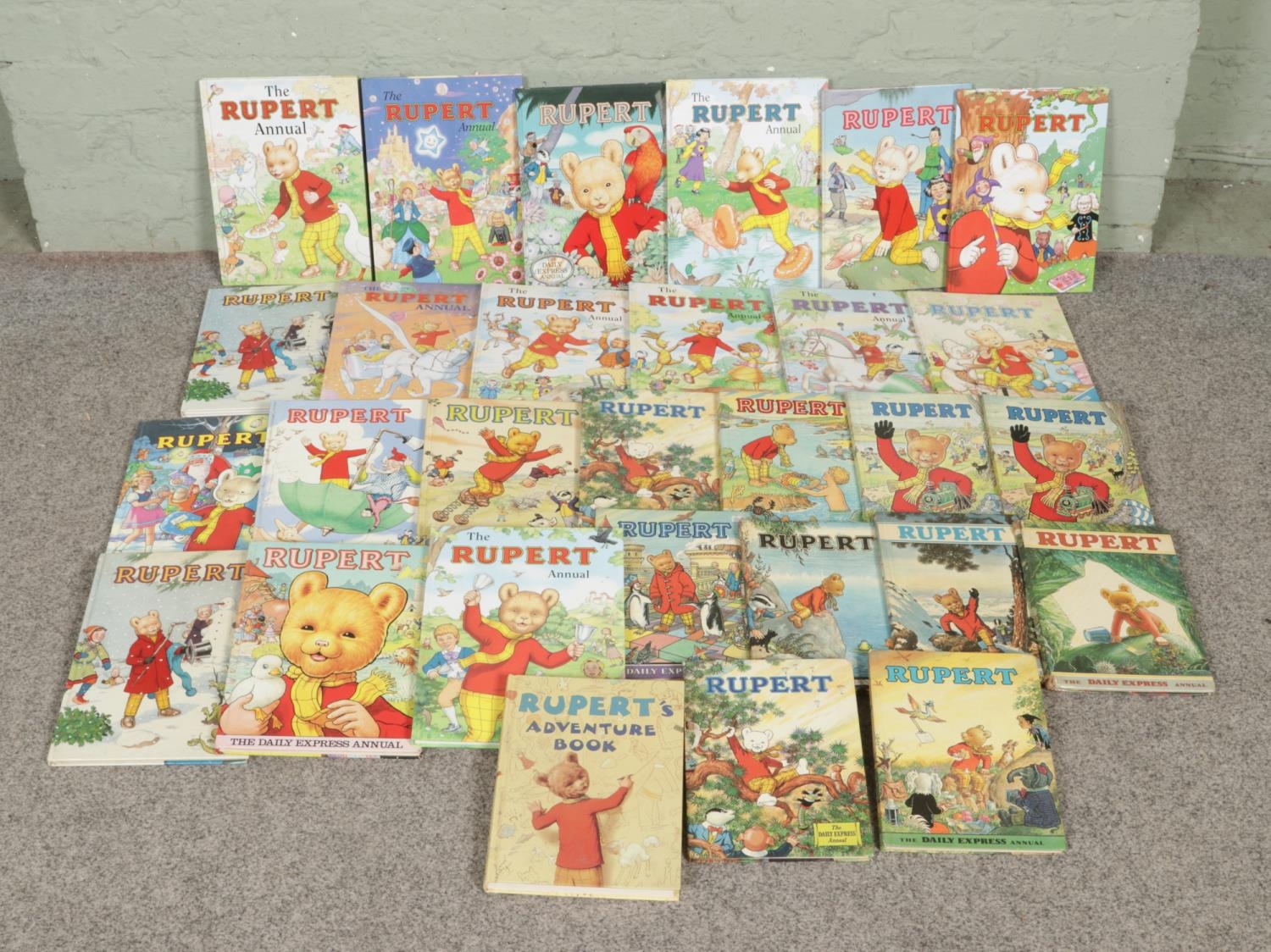 A box of vintage Rupert annuals to include 75th Anniversary example.