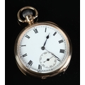 A 9ct gold pocket watch with roman numeral dial and subsidary seconds ...