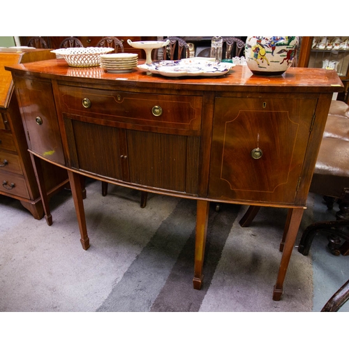 541 - NEAT MAHOGANY INLAID TAMBOUR FRONT SIDEBOARD 140 X 52