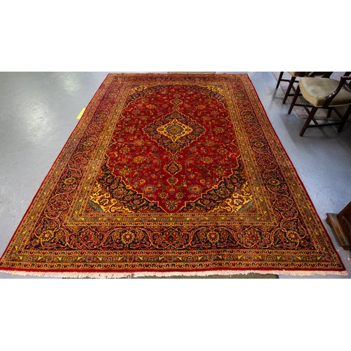 509 - WASHED GROUND PERSIAN KASHAN RUG. 345 X 250CM