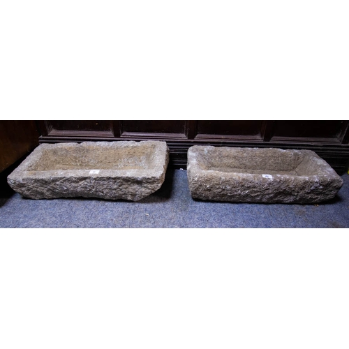 69 - PAIR OF HEAVY STONE FLOWER TROUGHS - APPROX 50KG EACH