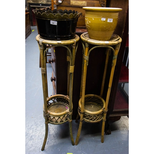 83 - 2 BAMBOO PLANT STANDS + HOLDERS