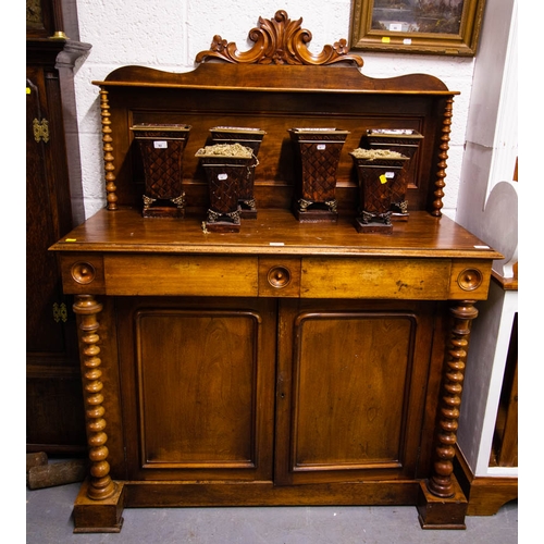 91 - MAHOGANY COTTAGE SIDEBOARD. MEASURES 122CM W X 160CM H X 55CM D