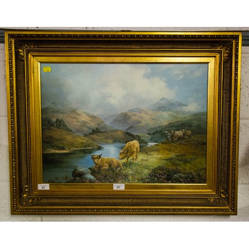 97 - HIGHLAND SCENE PRINT IN ORNATE GILT FRAME