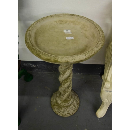 22 - COMPOSITE STONE TWISTED COLUMN BIRD BATH 73H X 40W CM