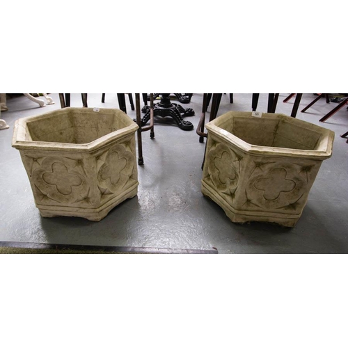 225 - PAIR OF HEXAGON PLANTERS.  30CM HIGH