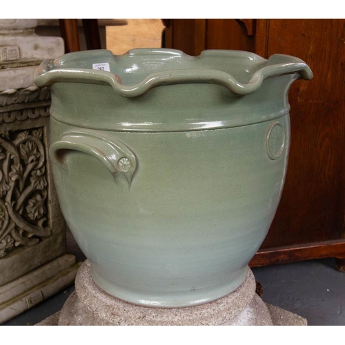 262 - PAIR OF LARGE GLAZED KILTREA POTTERY PLANTERS . 35CM HIGH X 40CM DIAM.