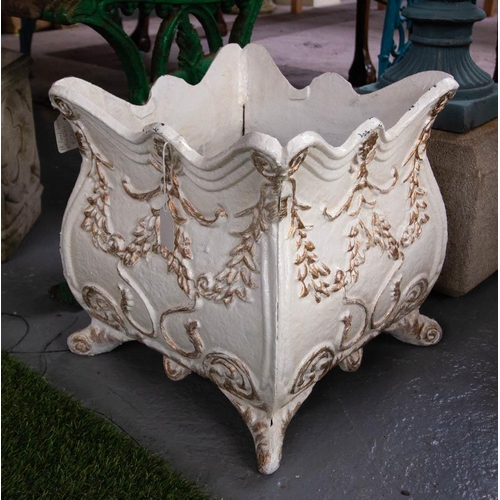 274 - PAIR OF SQUARE SHAPED CAST PLANTERS 34 X 34 X 34CM