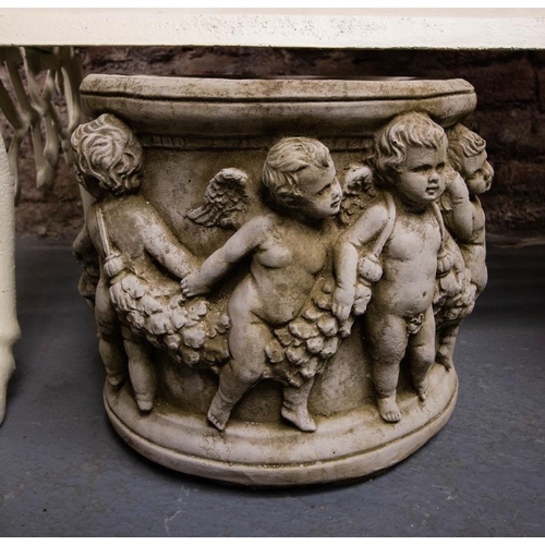 348 - PAIR OF CHERUB PLANT POTS 34H CM