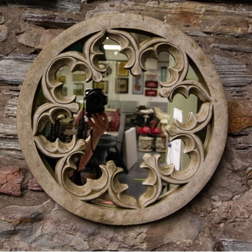 371 - PAIR OF ROUND STONE MIRRORS.   
44CM DIAM.