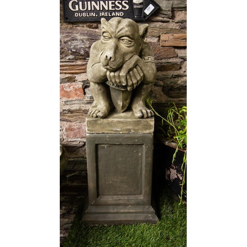 381 - PAIR OF GARGOYLES ON PLINTHS 75CM H